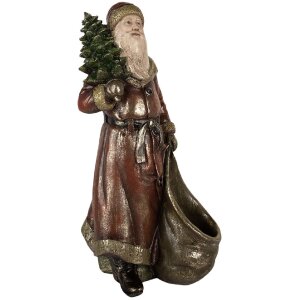 Clayre & Eef 6PR5590 Dekoracja Święty Mikołaj 24x17x47 cm Czerwono-złota