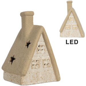 Clayre & Eef Dom z LED 15x10x21 cm Beżowy