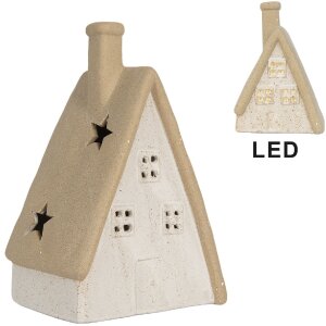 Clayre & Eef Dom z LED 9x7x13 cm Beżowa Dekoracja