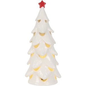 Clayre & Eef Dekoracja Choinka z LED Ø 11x25 cm Biało-Czerwona