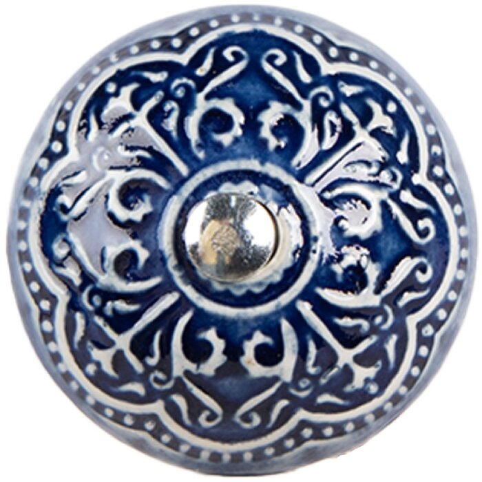 Clayre & Eef 66272 Klamka Drzwiowa Niebiesko-Beżowa 4x3 cm Ceramika