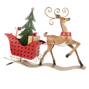 Clayre & Eef Renifer z Saniami 68x11x50 cm Brązowo-Czerwony