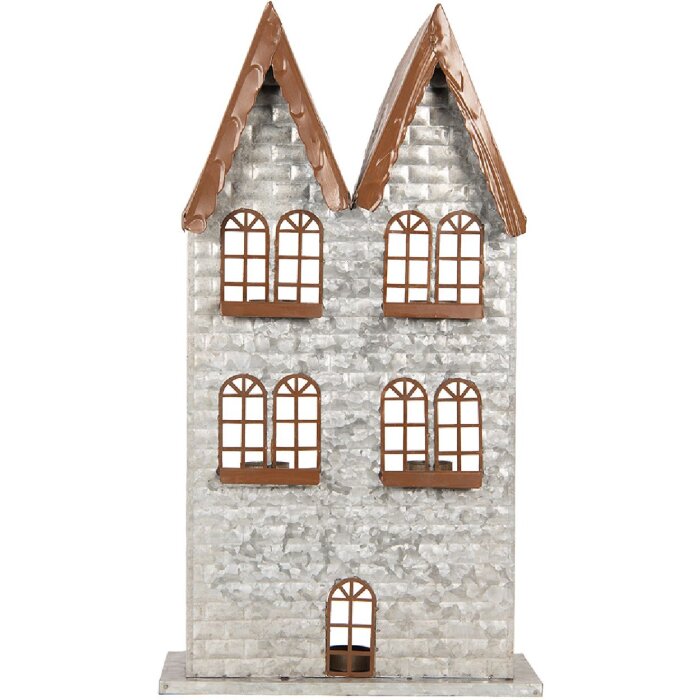 Clayre & Eef 6Y5811 Świecznik Domki 30x13x54 cm Szary