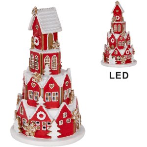 Clayre & Eef Dom z LED 13x22 cm Czerwono-Biały