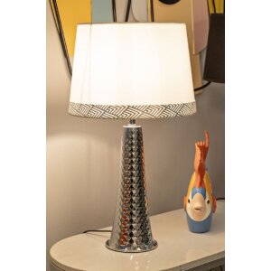 Mauro Ferretti Lampa Stołowa Tower Srebrno-Biała Ø 30x54 cm E27