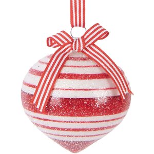 Clayre & Eef Bombka Choinkowa Czerwono-Biała 8 cm