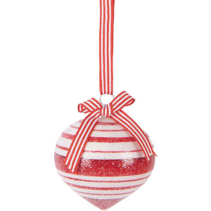 Clayre & Eef Bombka Choinkowa Czerwono-Biała 8 cm