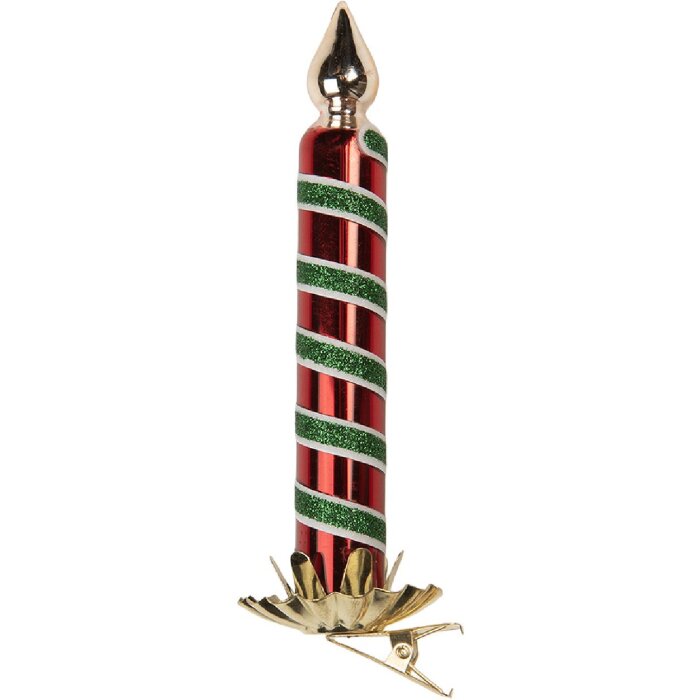 Clayre & Eef 6GL5252 Świąteczna Ozdoba ze Świecą Czerwono-Zielona Ø 4x14 cm