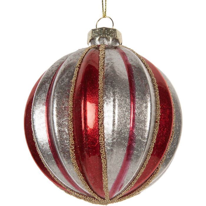 Clayre & Eef Bombka Choinkowa 8cm Czerwono-Srebrna
