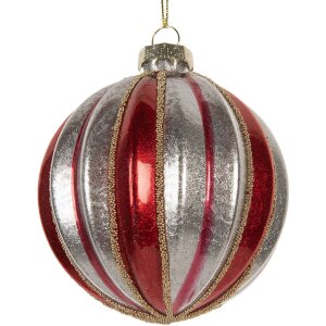 Clayre & Eef Bombka Choinkowa 8cm Czerwono-Srebrna