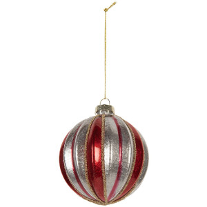 Clayre & Eef Bombka Choinkowa 8cm Czerwono-Srebrna