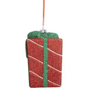 Clayre & Eef Dekoracja Wisząca Pudełko Prezentowe 8x8x11 cm Czerwono-Zielona