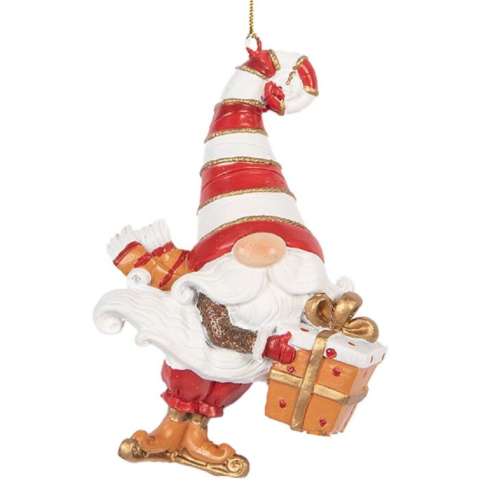Clayre & Eef Zawieszka Święty Mikołaj 8x4x10 cm Czerwono-Biała