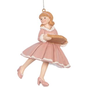 Clayre & Eef Zawieszka Baletnica 7x7x11 cm Różowo-Beżowa