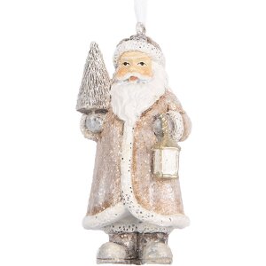 Clayre & Eef Dekoracja Wisząca Święty Mikołaj 5x4x9 cm Beżowo-Biała