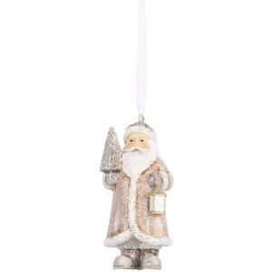 Clayre & Eef Dekoracja Wisząca Święty Mikołaj 5x4x9 cm Beżowo-Biała