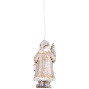 Clayre & Eef Dekoracja Wisząca Święty Mikołaj 5x4x9 cm Beżowo-Biała