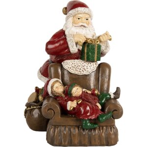 Clayre & Eef Święty Mikołaj z Dzieckiem 17x13x18 cm Czerwona Dekoracja