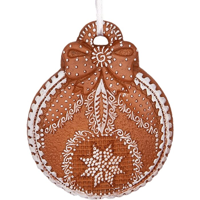 Clayre & Eef Zawieszka Świąteczna Bombka 8x2x10 cm Brązowo-Biała