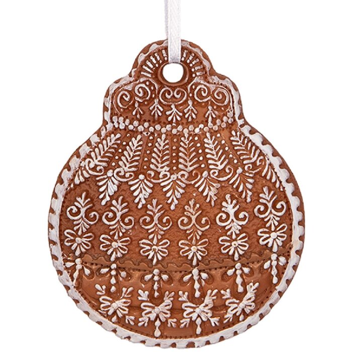 Clayre & Eef 6PR5318 Dekoracja Zawieszka Bombka Świąteczna 8x2x10 cm Brązowo-Biała