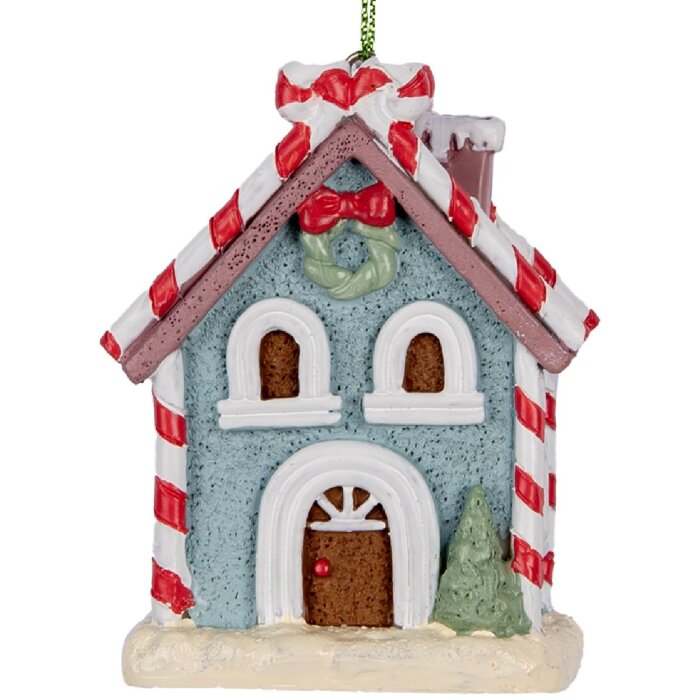 Clayre & Eef Dekoracja Zawieszka Dom Niebiesko-Biała 6x4x8 cm
