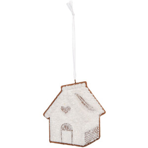 Clayre & Eef Dekoracja Wisząca Dom 9x1x10 cm Biało-Brązowa