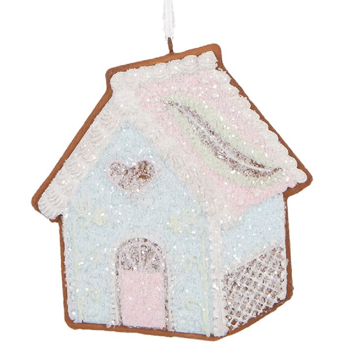 Clayre & Eef 6PR5338 Zawieszka Domek Świąteczny 9x1x10 cm Niebiesko-biały