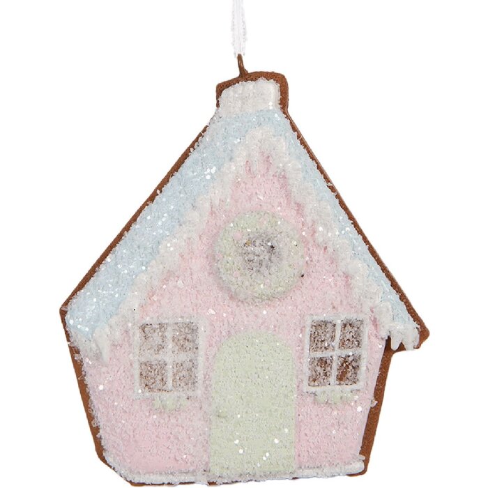 Clayre & Eef 6PR5342 Zawieszka Domek 9x1x10 cm Różowo-Zielona