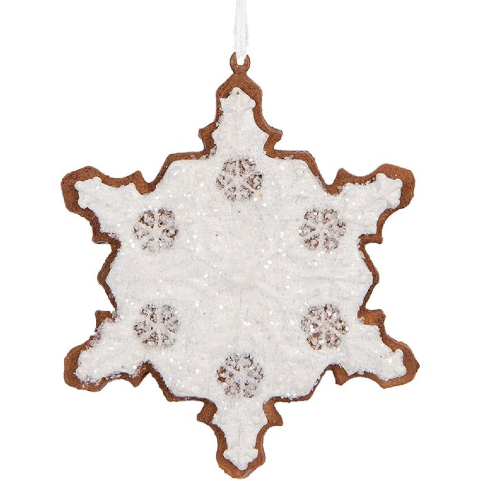Clayre & Eef Śnieżynka Wisząca 9x1x10 cm - Biało-Brązowa Dekoracja
