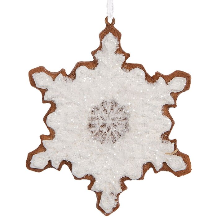 Clayre & Eef Śnieżynka Wisząca 9x1x10 cm Biało-Brązowa