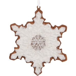 Clayre & Eef Śnieżynka Wisząca 9x1x10 cm Biało-Brązowa