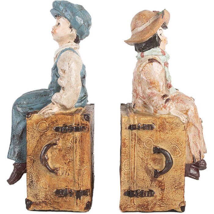 Clayre & Eef Podpórki do Książek 2 Szt. 19x10x22 cm Brązowo-Niebieskie