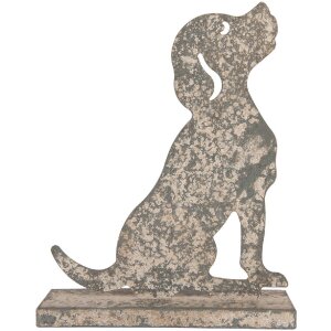 Dekoracja w kształcie psa Clayre & Eef 6Y5830, szaro-beżowa, 16x8x19 cm