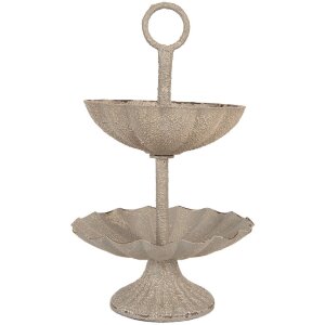 Clayre & Eef Etagiera 2-poziomowa 15x24 cm Szaro-Beżowa