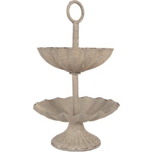 Clayre & Eef Etagiera 2-poziomowa 15x24 cm Szaro-Beżowa