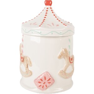 Clayre & Eef Słoik na zapasy z pokrywką 15x22 cm biało-brązowy