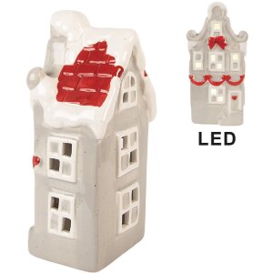 Clayre & Eef Dekoracyjny Dom LED 11x9x22 cm Szaro-Biały
