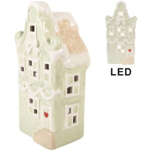 Clayre & Eef Dekoracyjny Dom LED 11x9x22 cm Zielony