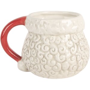 Clayre & Eef Kubek 550 ml Biało-Czerwony 16x11x10 cm