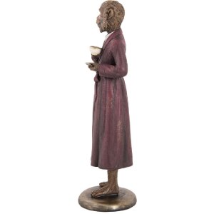 Clayre & Eef Dekoracja Małpa 9x8x28 cm Brązowo-Czerwona