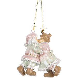 Clayre & Eef Ozdoba Święty Mikołaj z Państwem 7x4x8 cm Różowo-Zielona