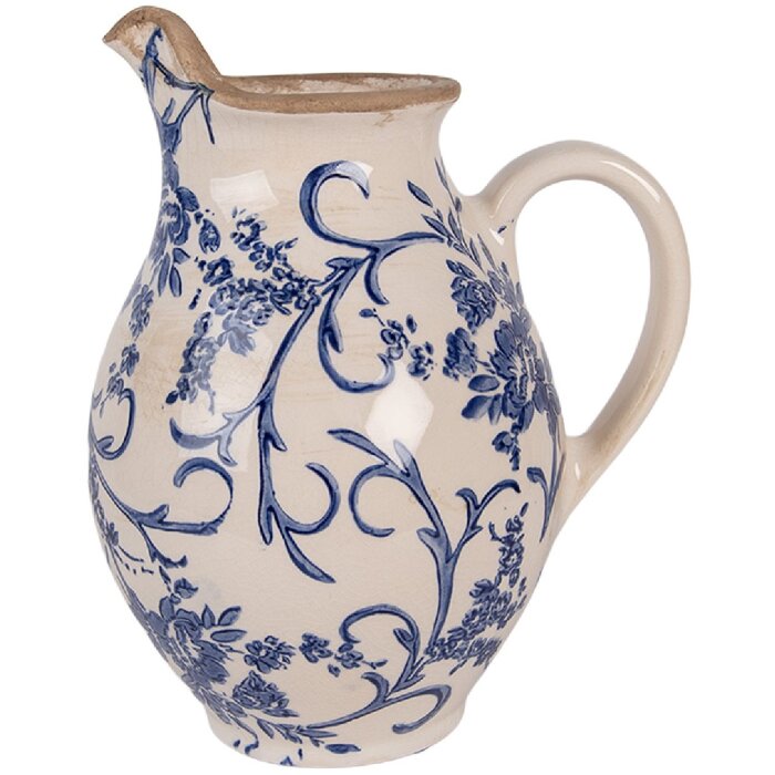 Clayre & Eef 6CE2238S Dekoracyjny Dzbanek Beżowo-Niebieski 16x12x19 cm