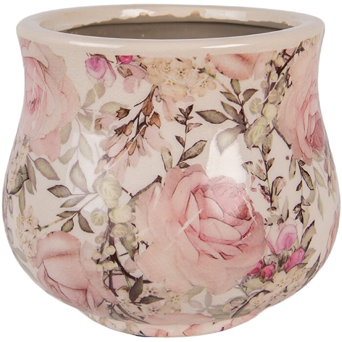 Clayre & Eef Doniczka Ceramiczna Ø15x13 cm Beżowo-Różowa
