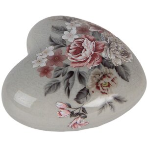 Clayre & Eef Dekoracja Serce 8x8x4 cm Szaro-Różowa