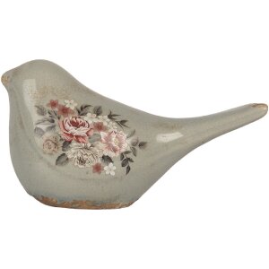Clayre & Eef Dekoracja Ptak 22x9x12 cm Szaro-Różowa