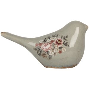Clayre & Eef Dekoracja Ptak 22x9x12 cm Szaro-Różowa