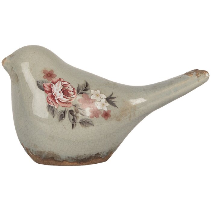 Clayre & Eef Dekoracja Ptak Szaro-Różowy 16x7x9 cm
