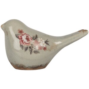 Clayre & Eef Dekoracja Ptak Szaro-Różowy 16x7x9 cm