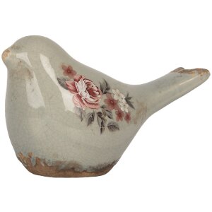 Clayre & Eef Dekoracja Ptak Szaro-Różowy 16x7x9 cm