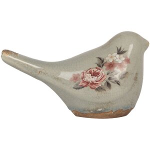 Clayre & Eef Dekoracja Ptak Szaro-Różowy 16x7x9 cm